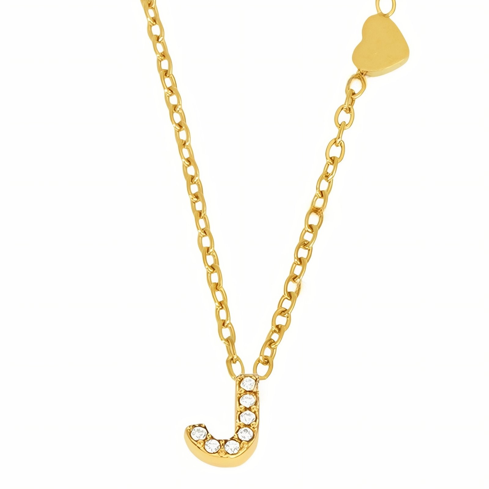 Collier pendentif lettre pour femme, avec zircon, en acier inoxydable plaqué or