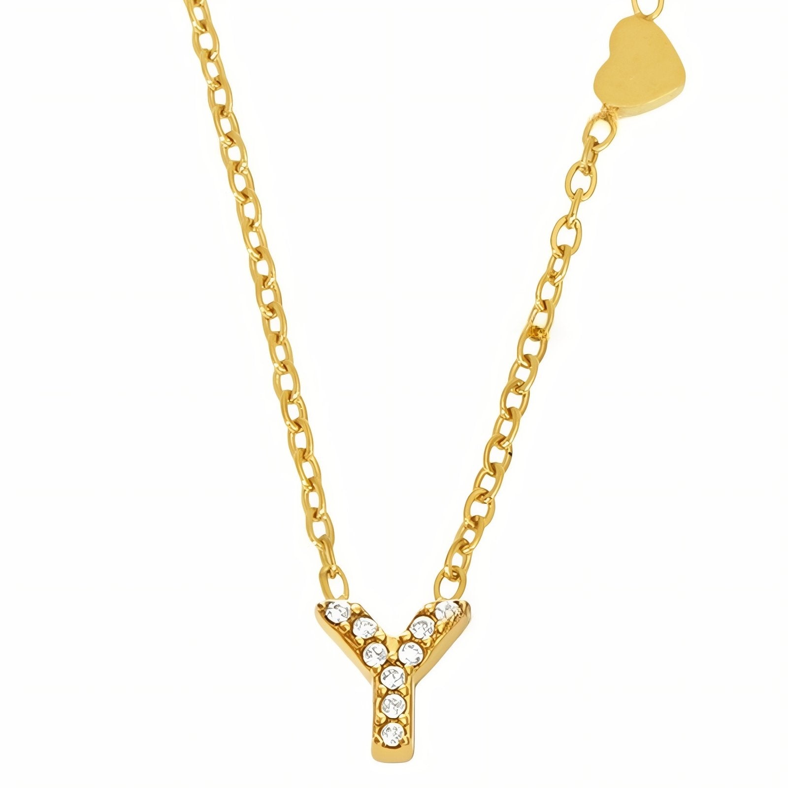 Collier pendentif lettre pour femme, avec zircon, en acier inoxydable plaqué or