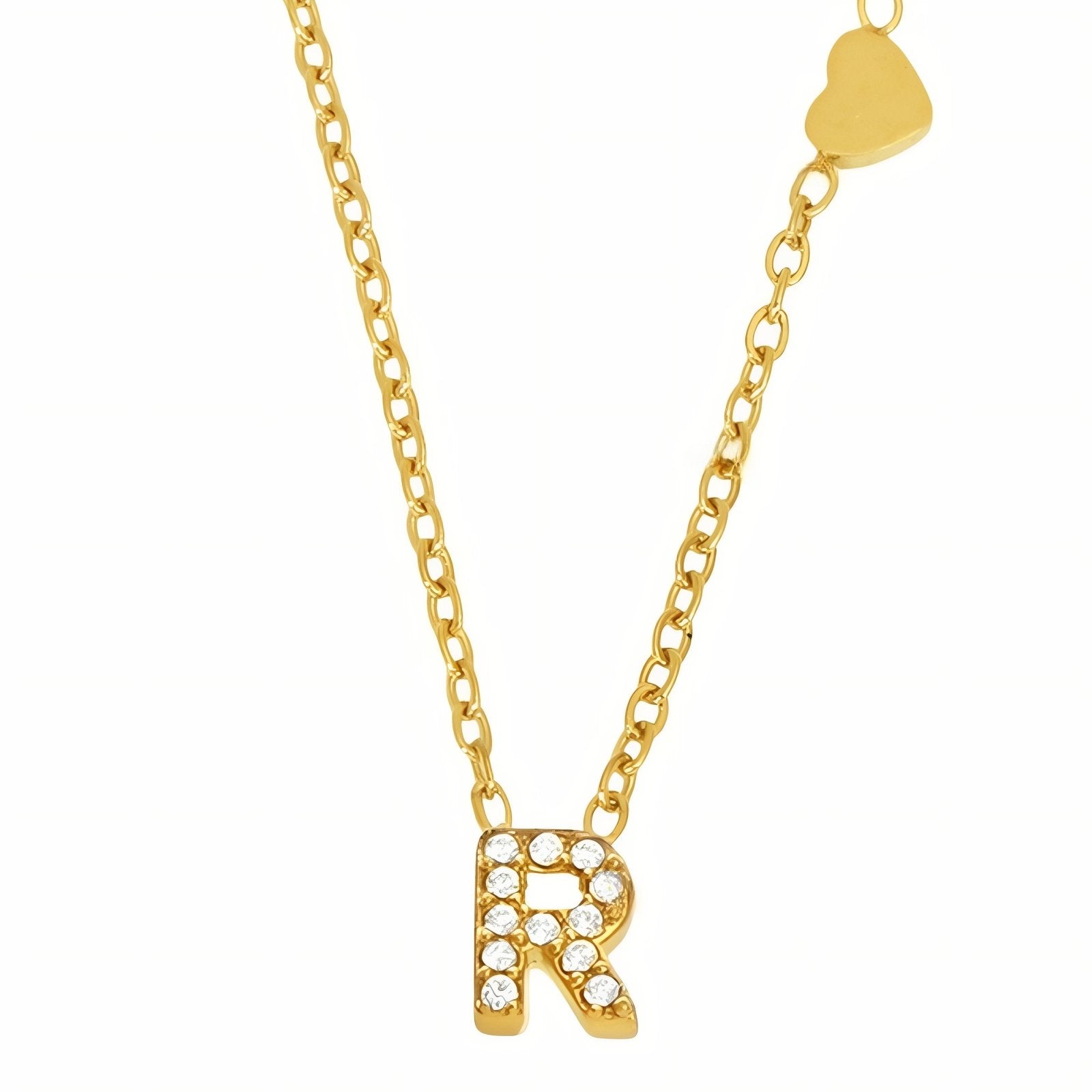 Collier pendentif lettre pour femme, avec zircon, en acier inoxydable plaqué or