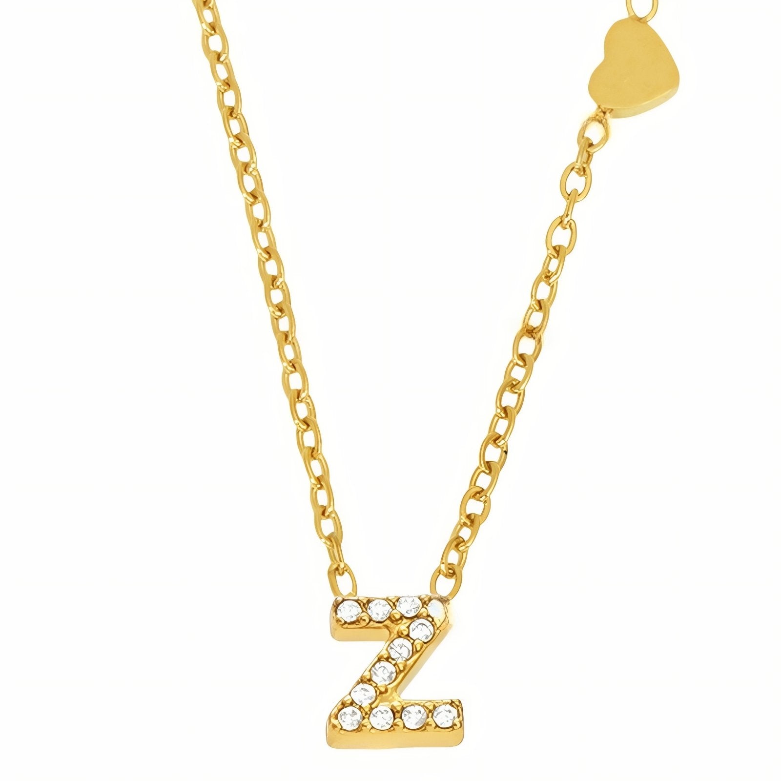 Collier pendentif lettre pour femme, avec zircon, en acier inoxydable plaqué or
