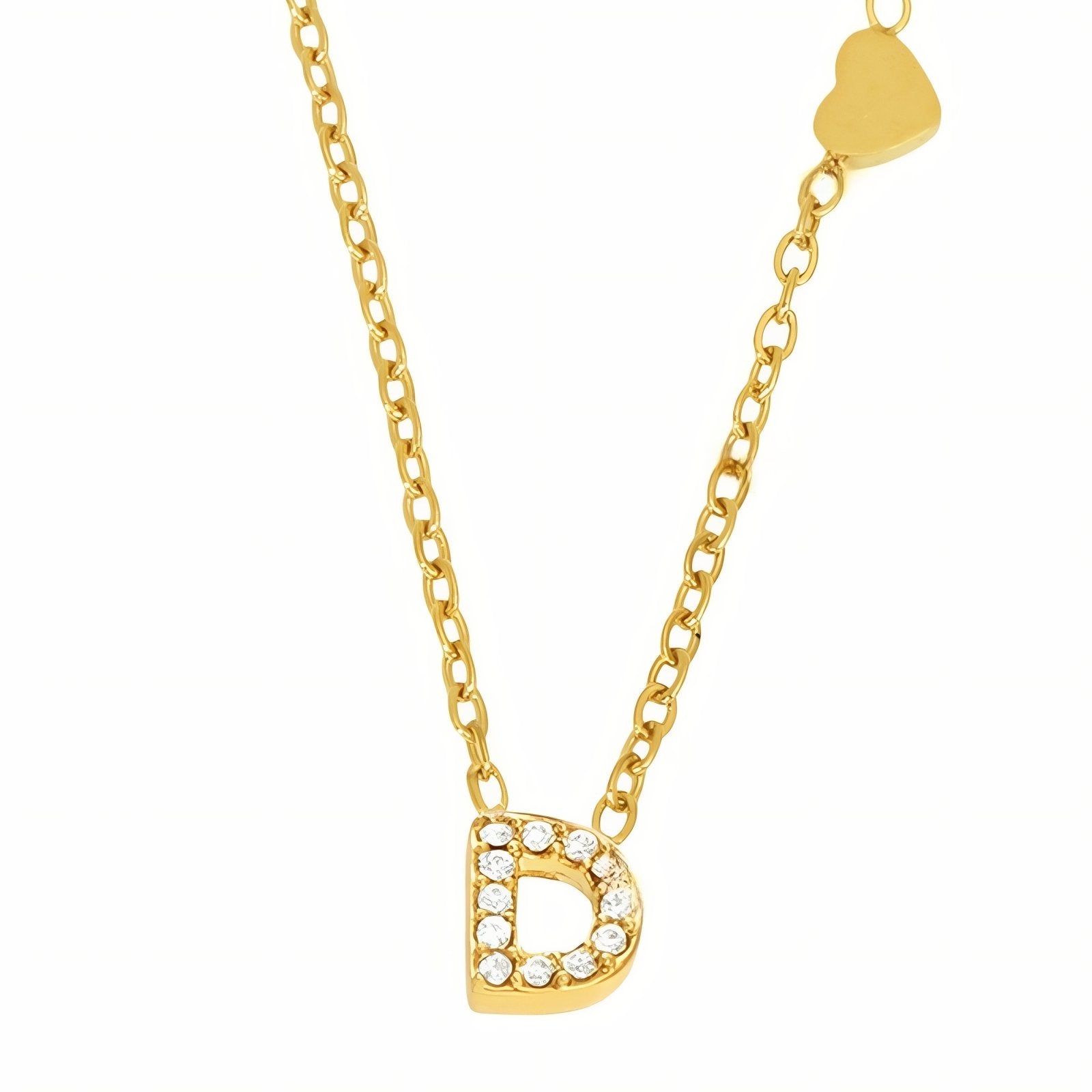 Collier pendentif lettre pour femme, avec zircon, en acier inoxydable plaqué or