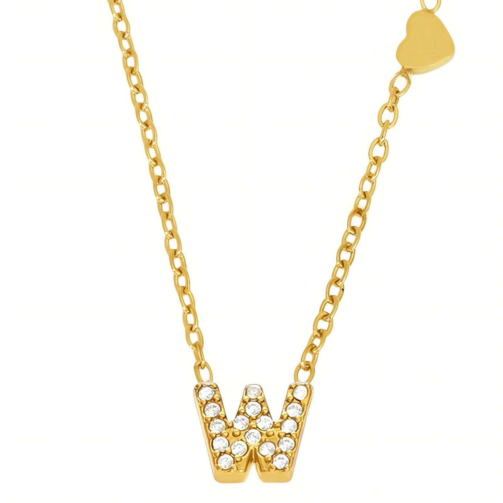 Collier pendentif lettre pour femme, avec zircon, en acier inoxydable plaqué or