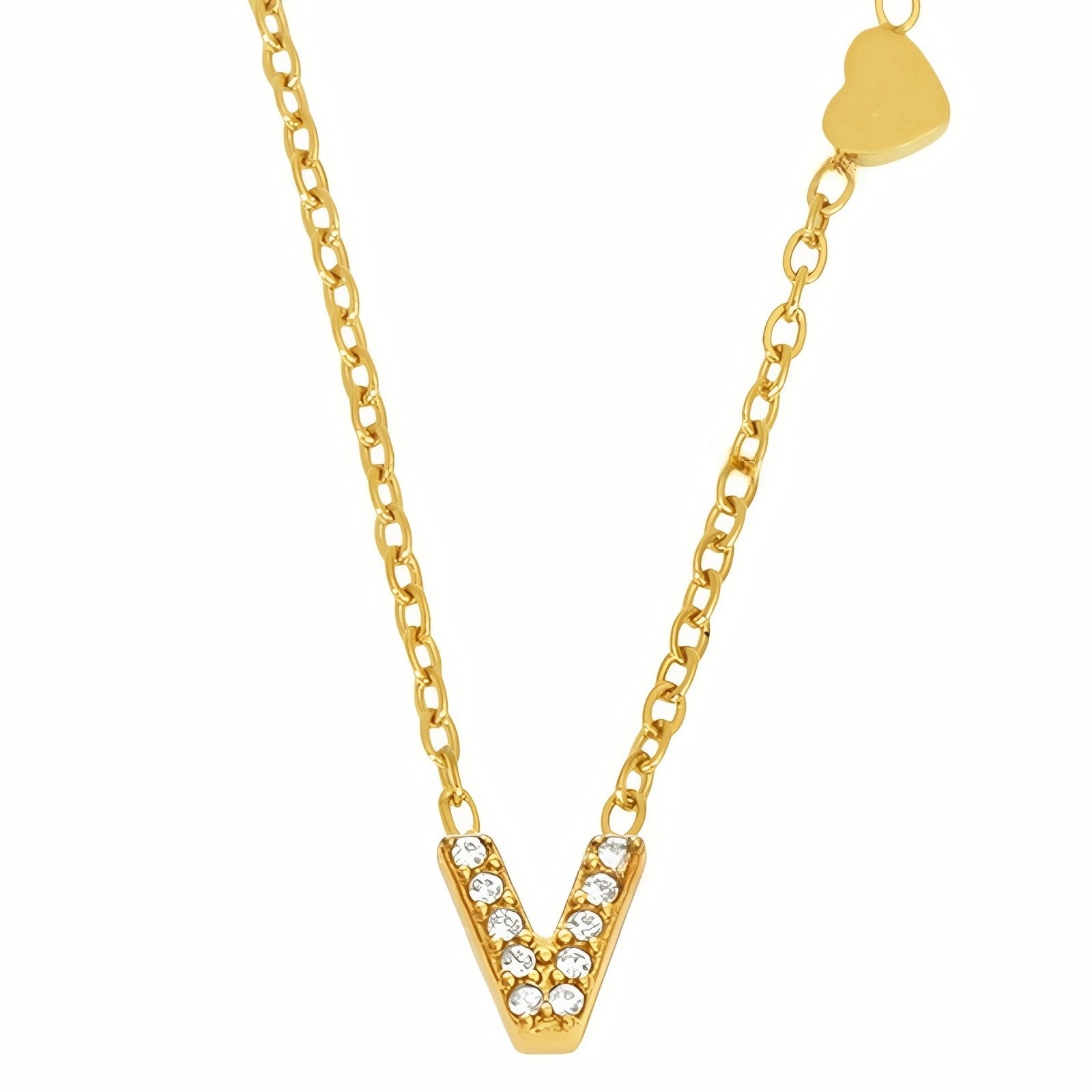 Collier pendentif lettre pour femme, avec zircon, en acier inoxydable plaqué or
