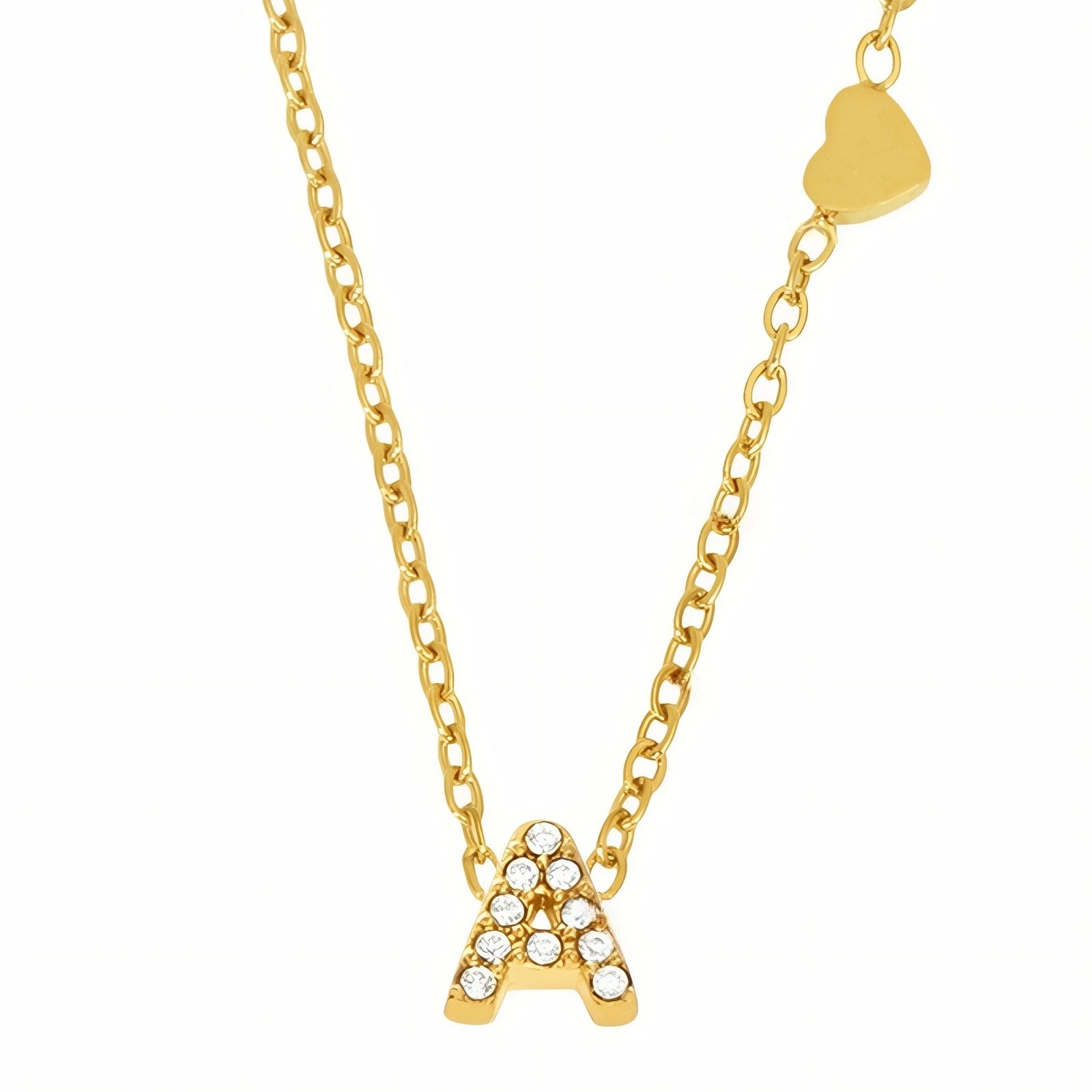 Collier pendentif lettre pour femme, avec zircon, en acier inoxydable plaqué or