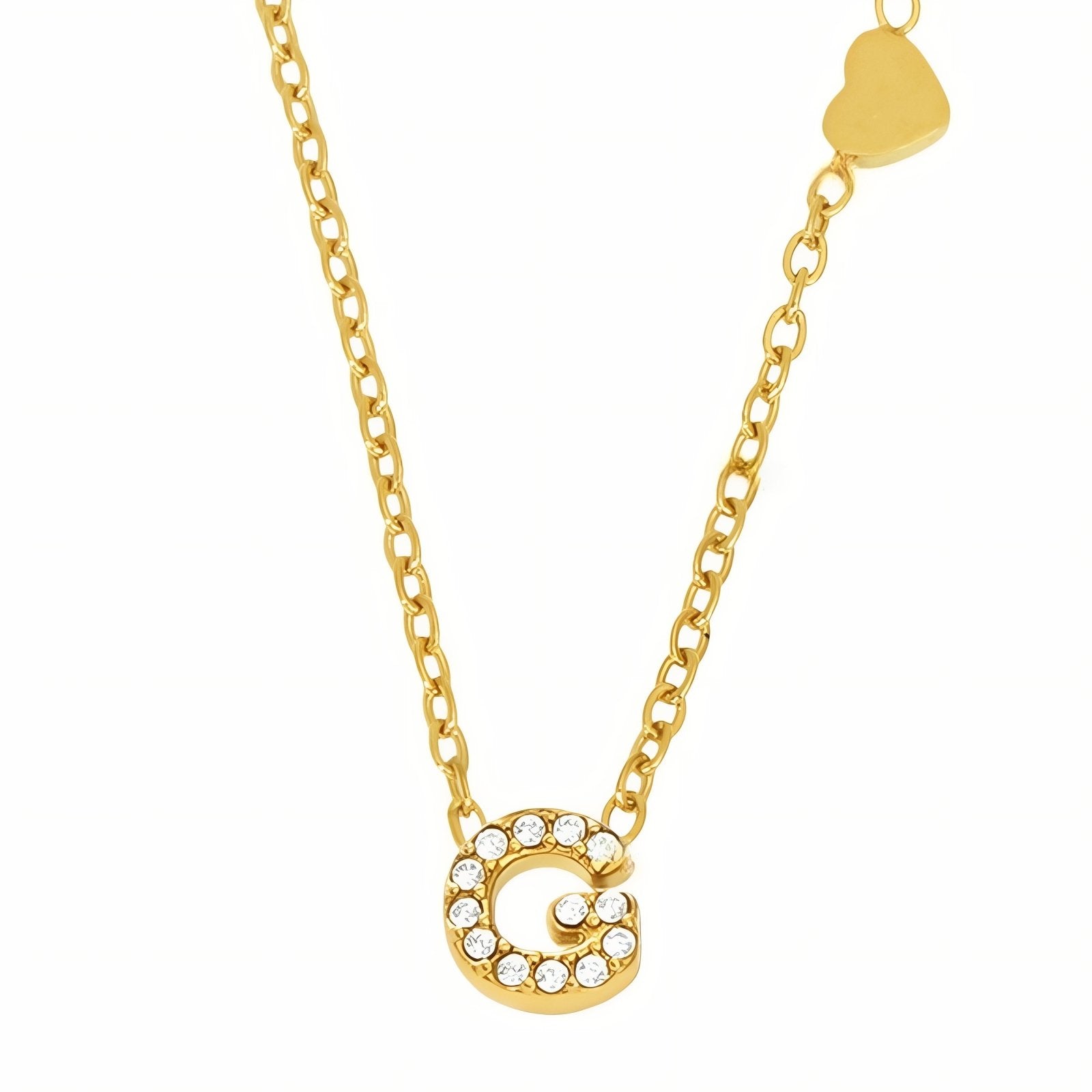 Collier pendentif lettre pour femme, avec zircon, en acier inoxydable plaqué or