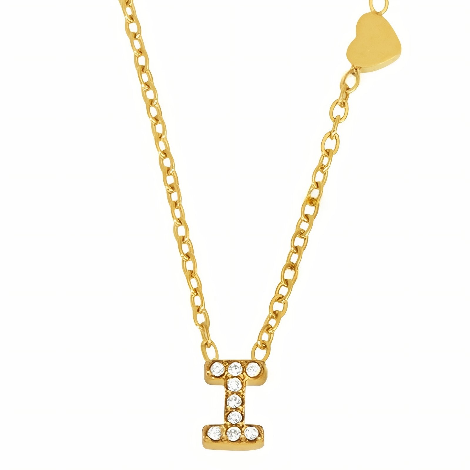 Collier pendentif lettre pour femme, avec zircon, en acier inoxydable plaqué or
