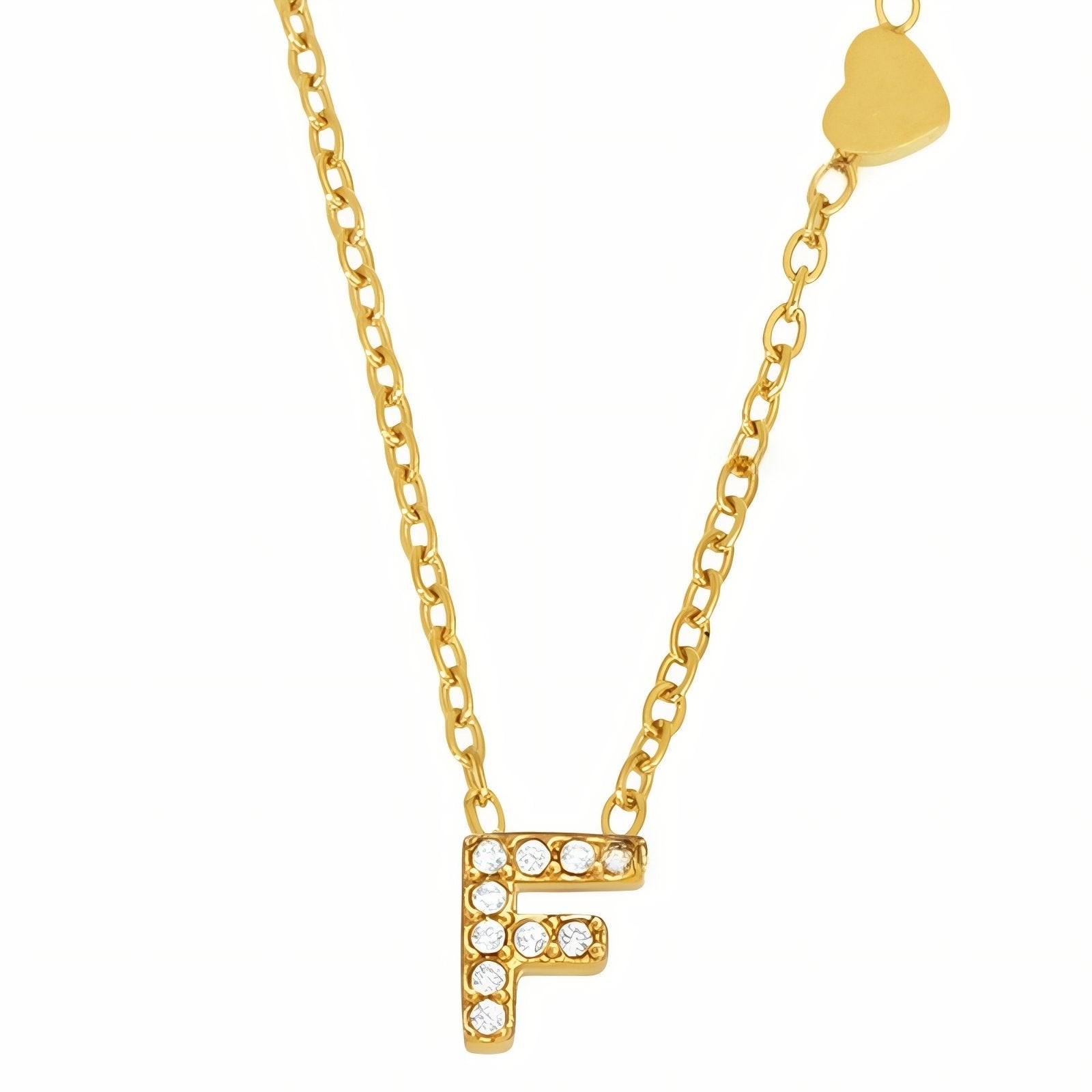 Collier pendentif lettre pour femme, avec zircon, en acier inoxydable plaqué or