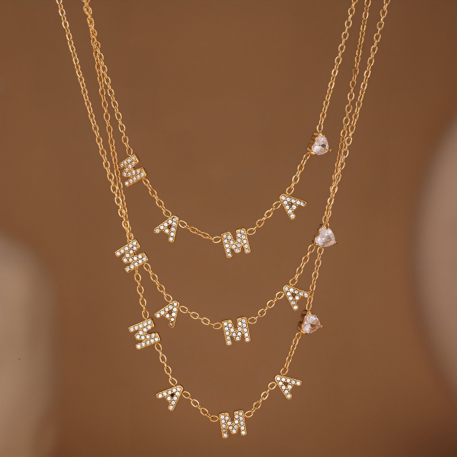 Collier pendentif lettres MAMA pour femme, avec zircon, en acier inoxydable