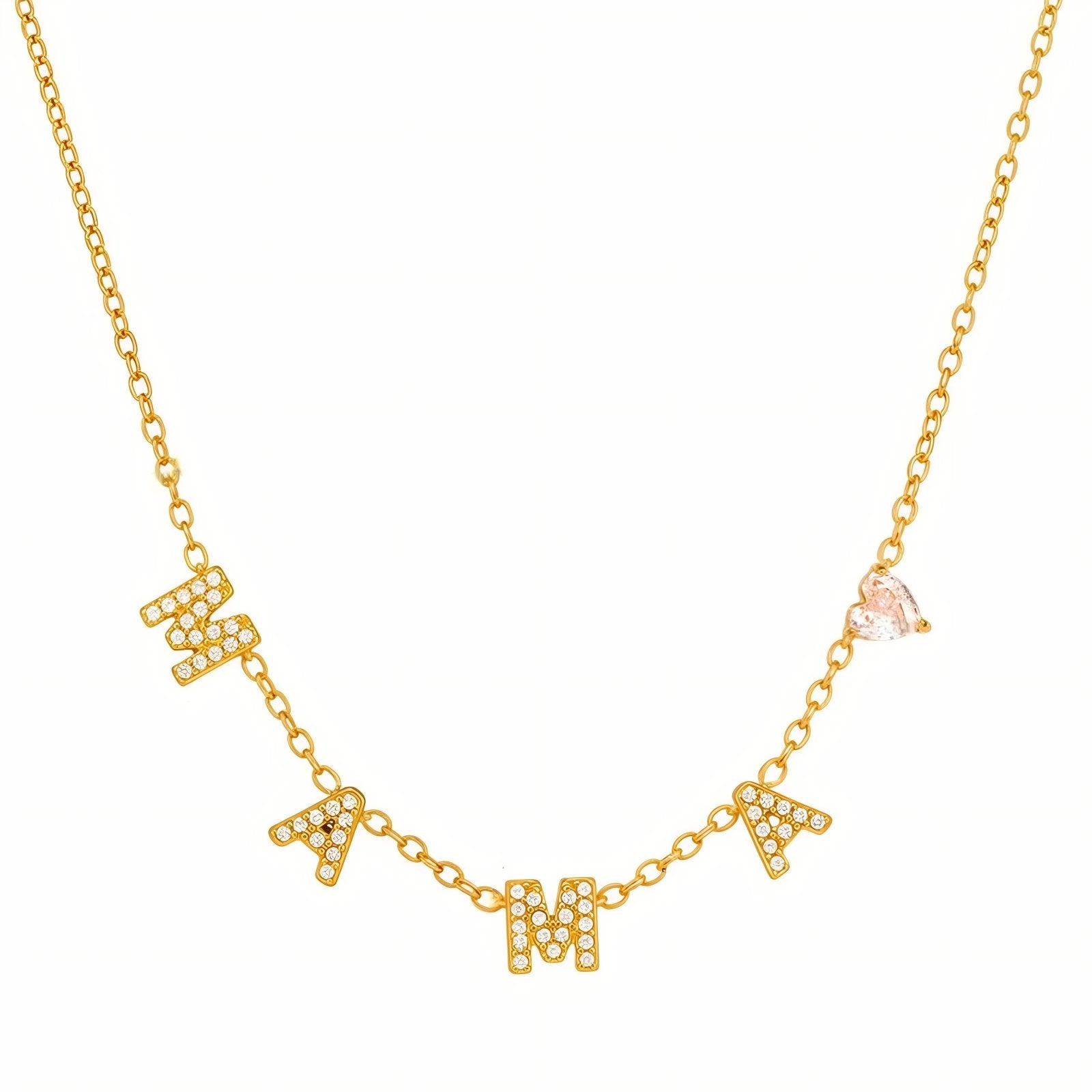 Collier pendentif lettres MAMA pour femme, avec zircon, en acier inoxydable