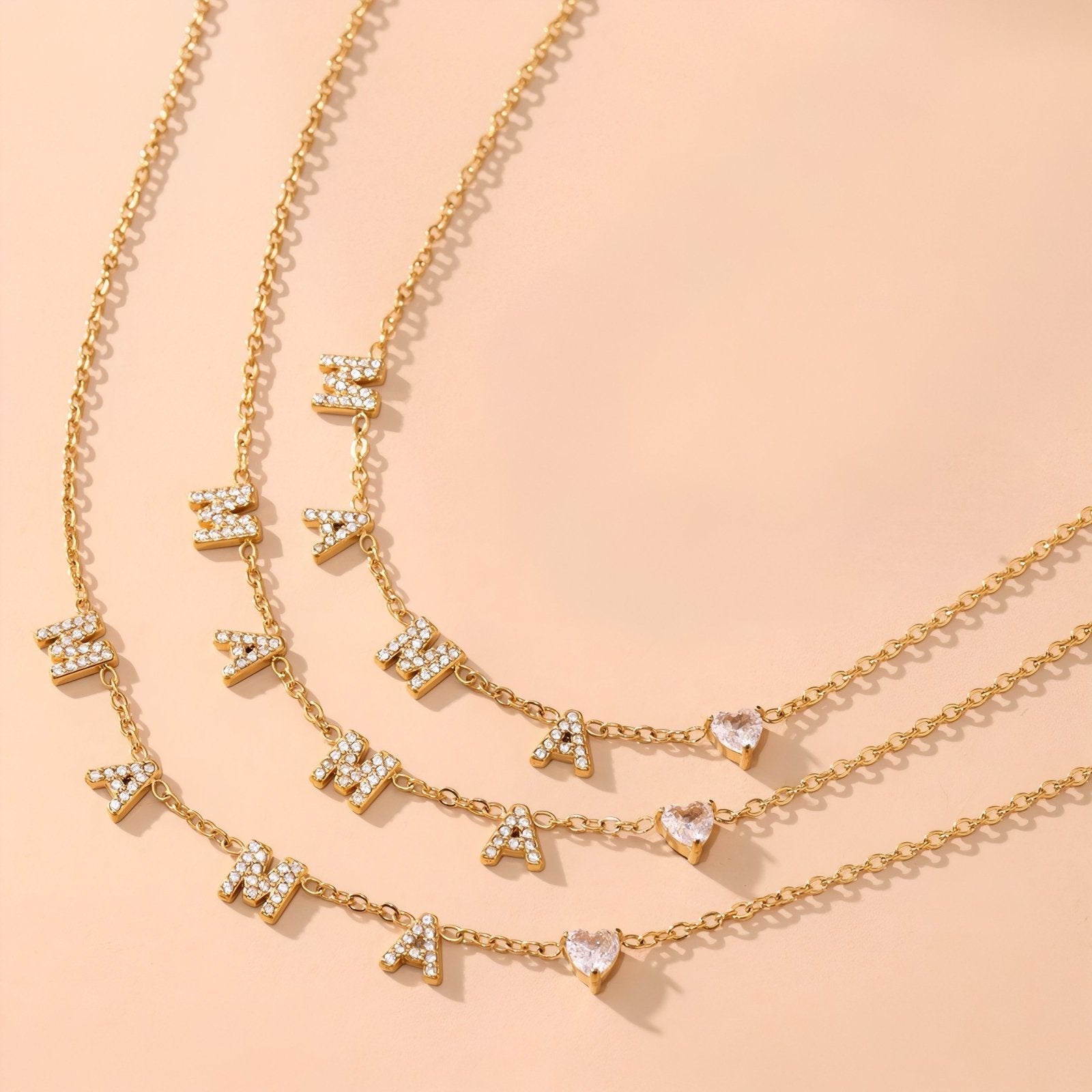 Collier pendentif lettres MAMA pour femme, avec zircon, en acier inoxydable