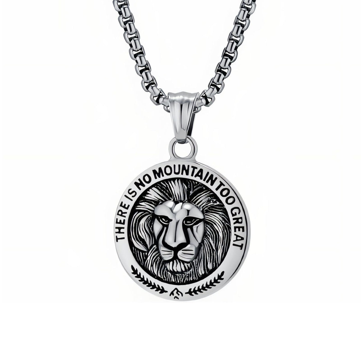 Collier pendentif lion pour homme, en acier inoxydable, médaillon rond sculpté avec citation inspirante