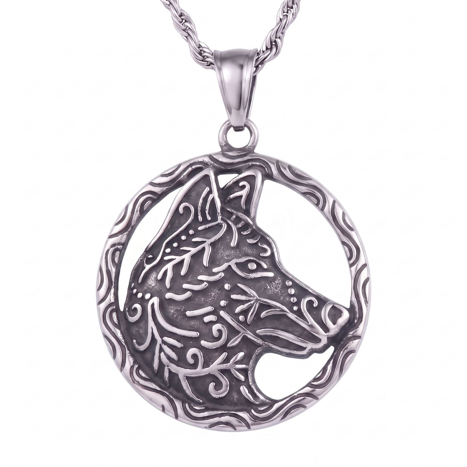 Collier pendentif loup pour homme, en acier inoxydable, design viking argenté