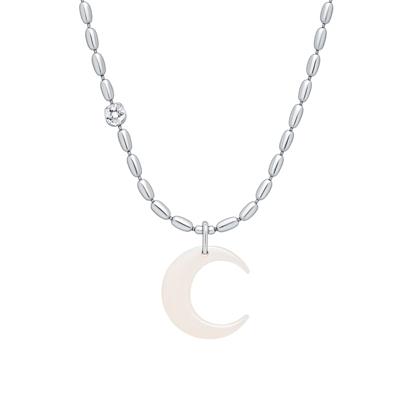 Collier pendentif lune blanche en résine, chaîne à mailles mixtes, pour femme, modèle Kensley