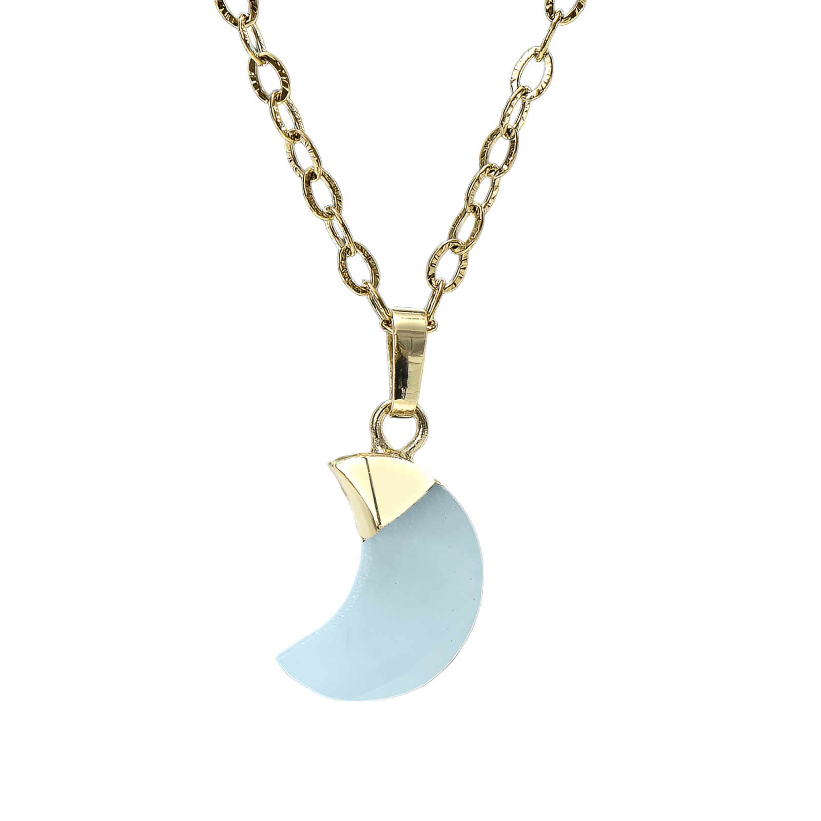 Collier pendentif lune en pierre naturelle, chaîne dorée, style bohème pour femme, modèle Selena