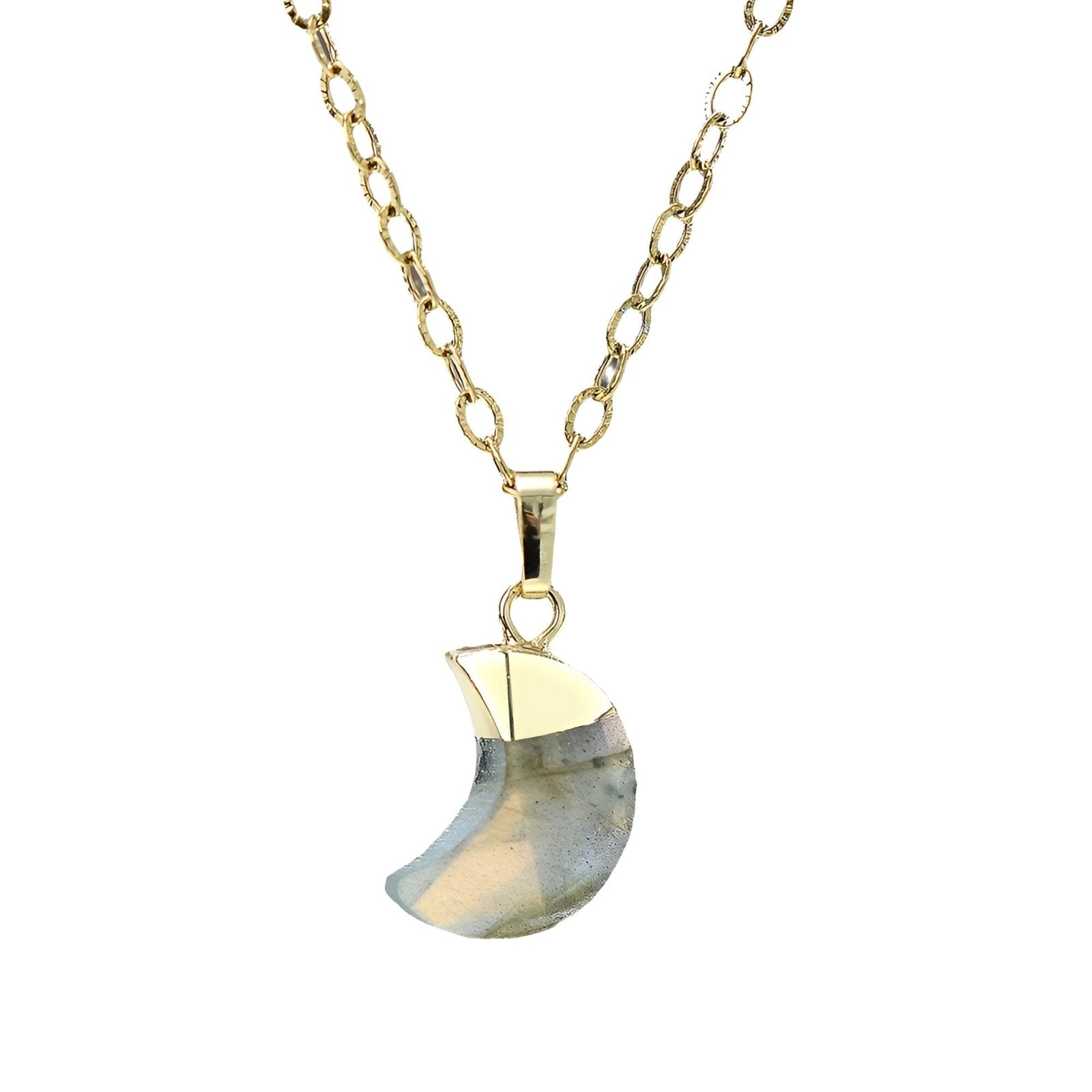 Collier pendentif lune en pierre naturelle, chaîne dorée, style bohème pour femme, modèle Selena