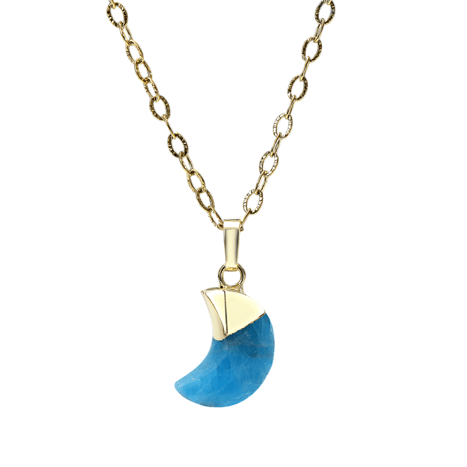Collier pendentif lune en pierre naturelle, chaîne dorée, style bohème pour femme, modèle Selena