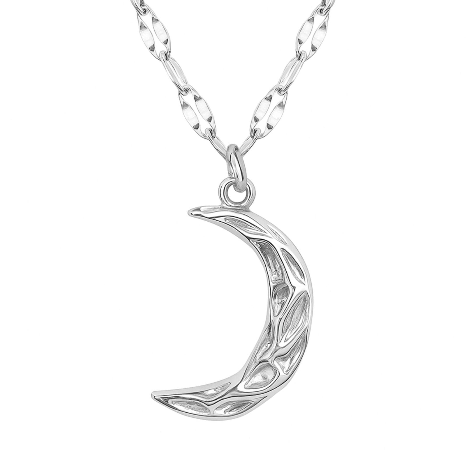 Collier pendentif lune martelée en acier inoxydable doré, chaîne miroir, modèle Izabella