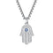 Collier pendentif main de Fatma en acier inoxydable, serti de zircons, modèle Nael