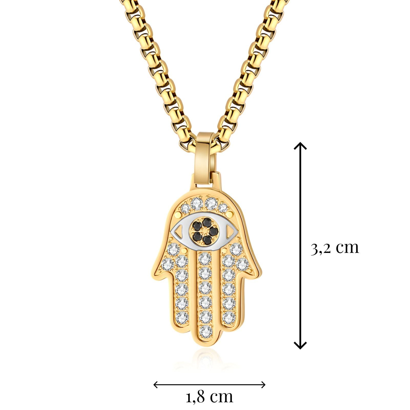 Collier pendentif main de Fatma en acier inoxydable, serti de zircons, modèle Nael