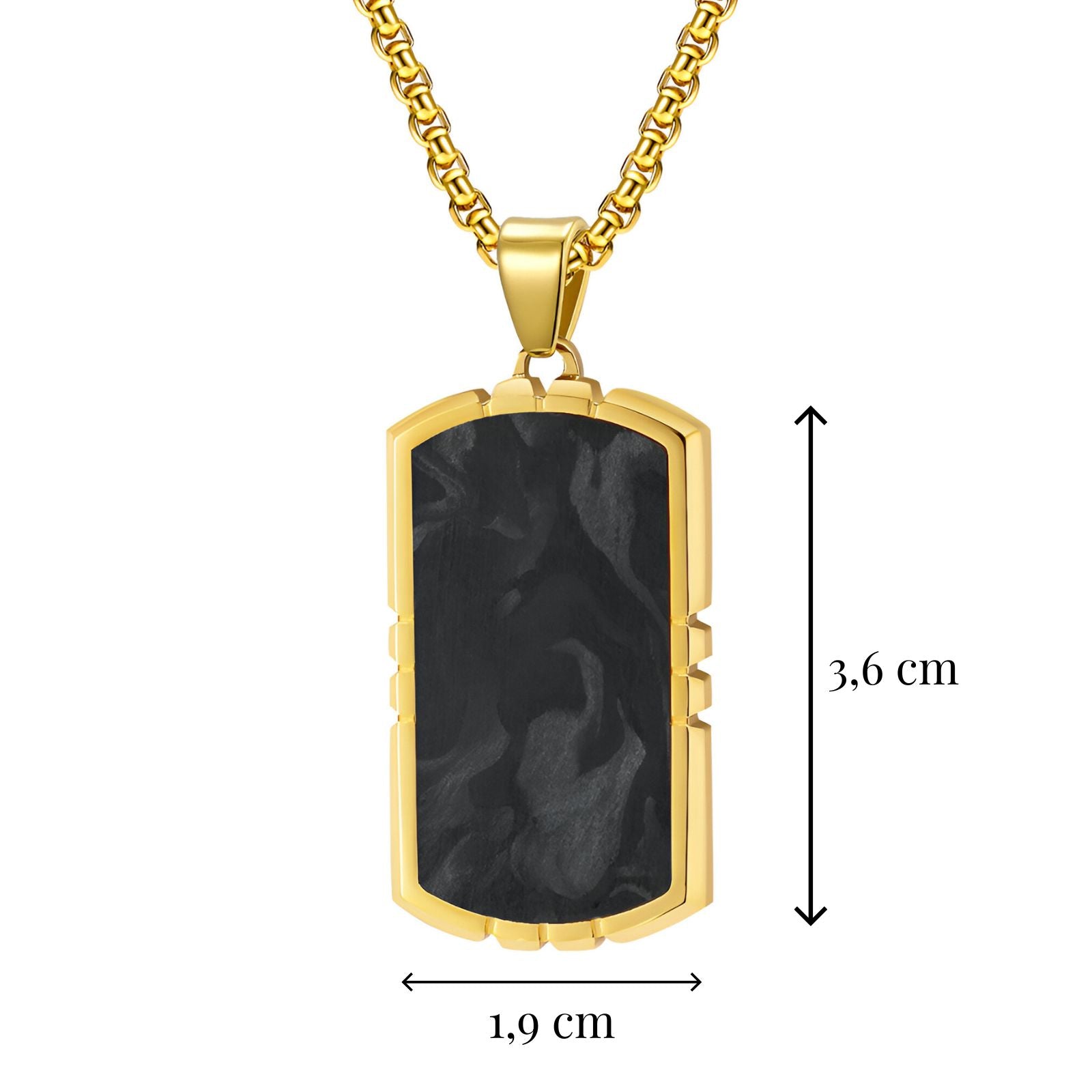 Collier pendentif marbré noir en résine texturée et acier inoxydable, modèle Briggs