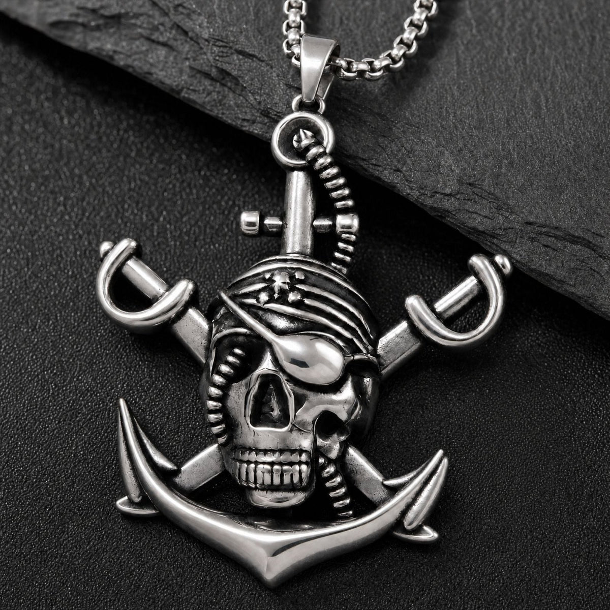 Collier pendentif marin tête de mort pour homme, en acier inoxydable, style punk vintage