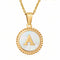 Collier pendentif médaille lettre initiale, en acier inoxydable plaqué or 18K et nacre blanche