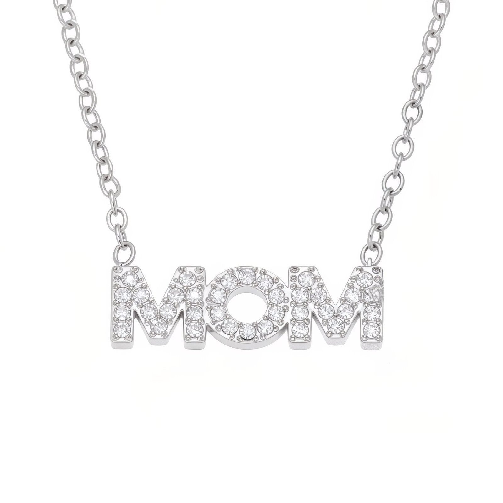 Collier pendentif MOM pour maman, avec zircon, en acier inoxydable