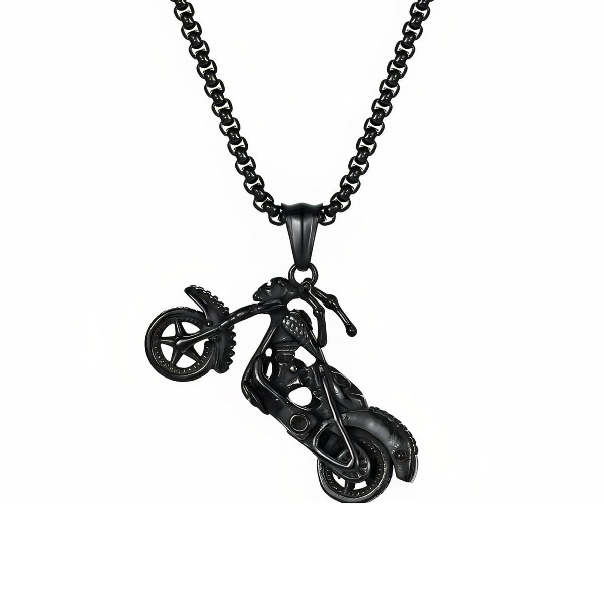 Collier pendentif moto chopper pour homme, en acier inoxydable, modèle biker aux détails sculptés