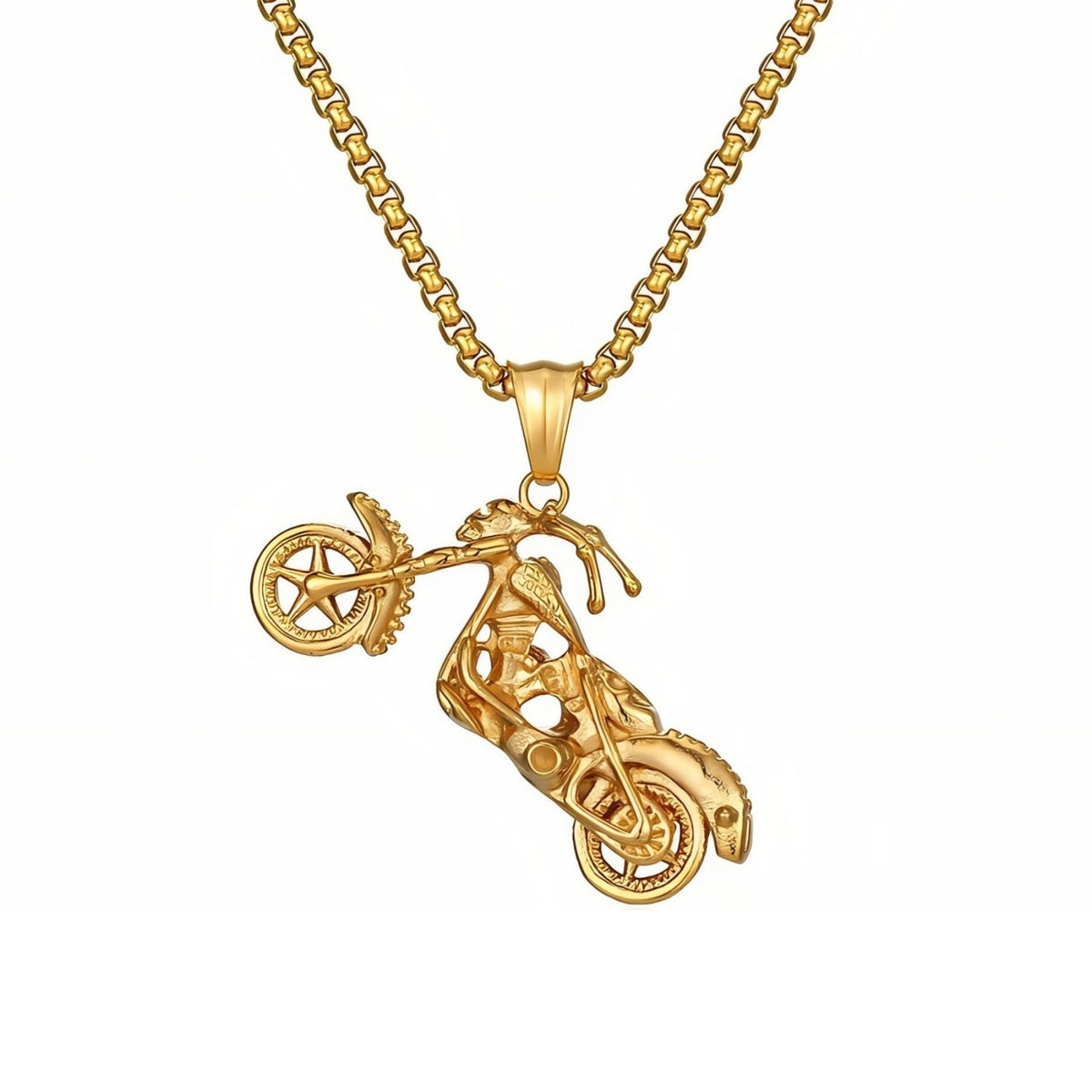 Collier pendentif moto chopper pour homme, en acier inoxydable, modèle biker aux détails sculptés