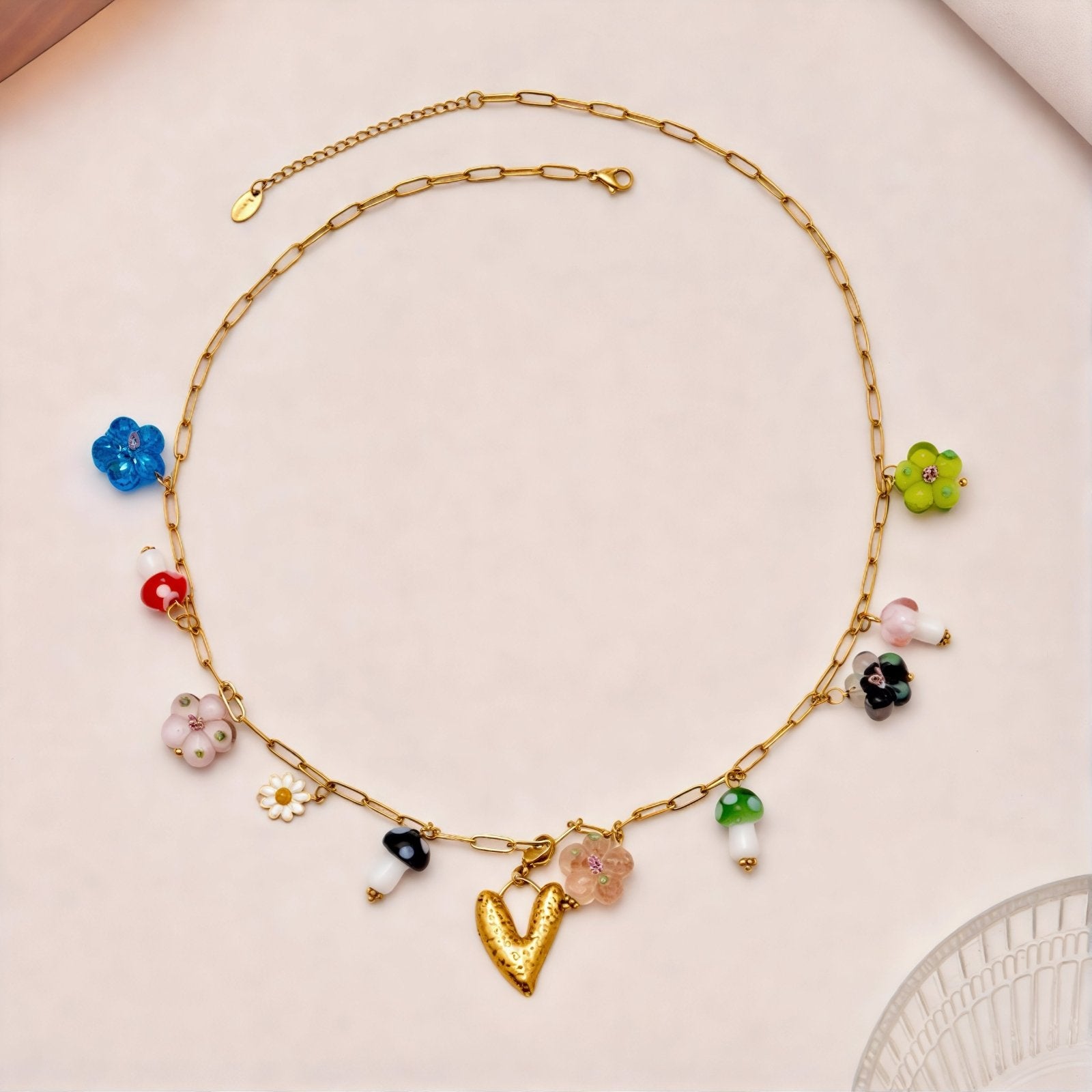 Collier pendentif multicolores pour femme, avec résine, en acier inoxydable