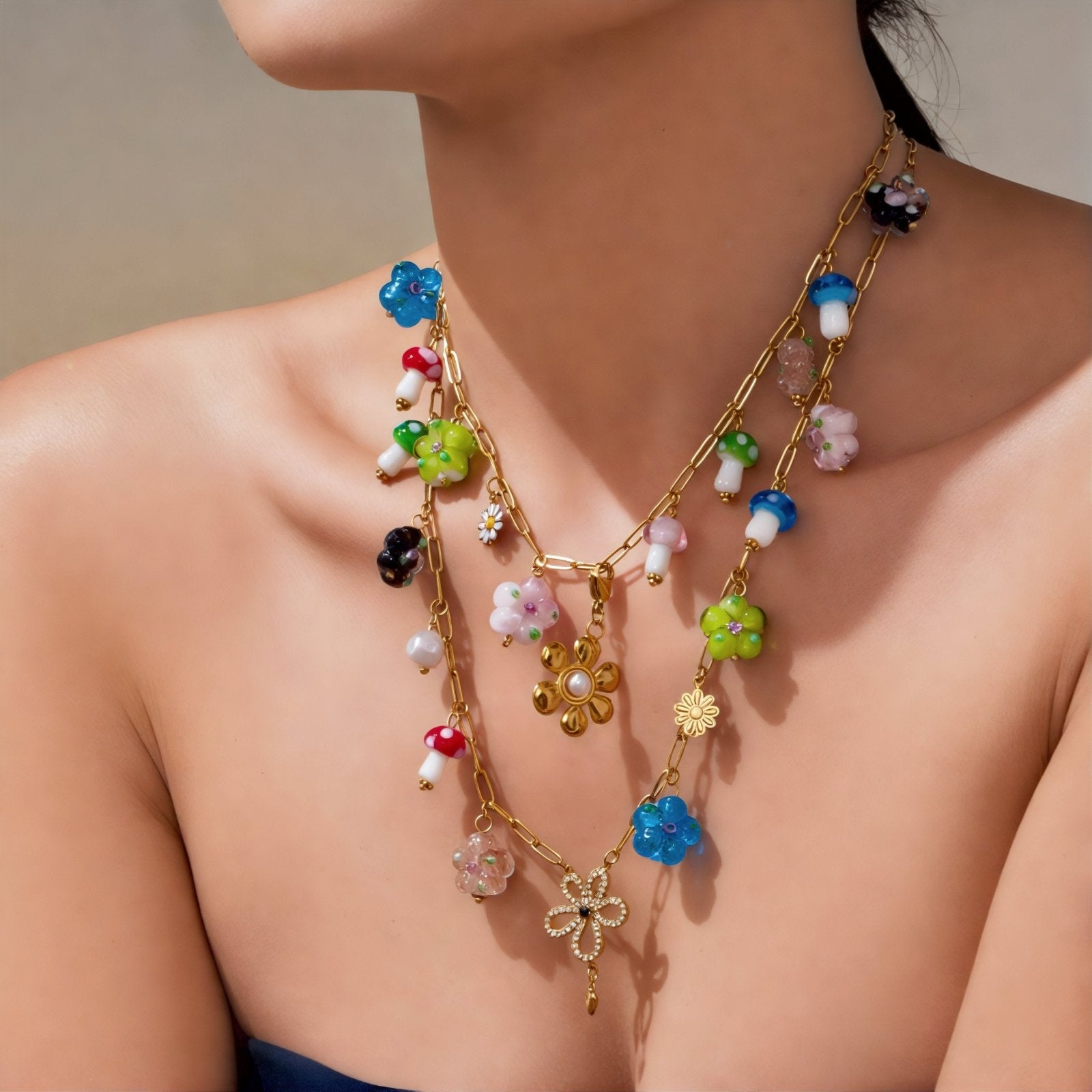 Collier pendentif multicolores pour femme, avec résine, en acier inoxydable