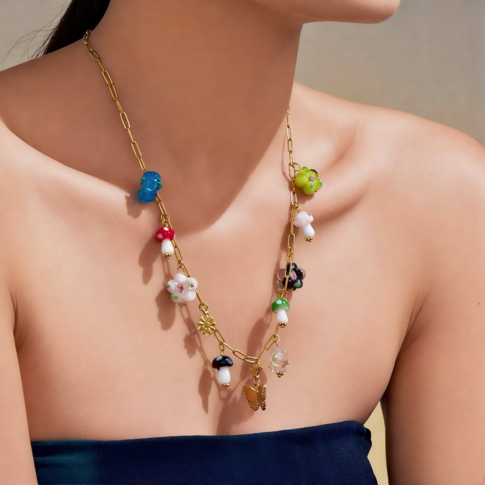 Collier pendentif multicolores pour femme, avec résine, en acier inoxydable