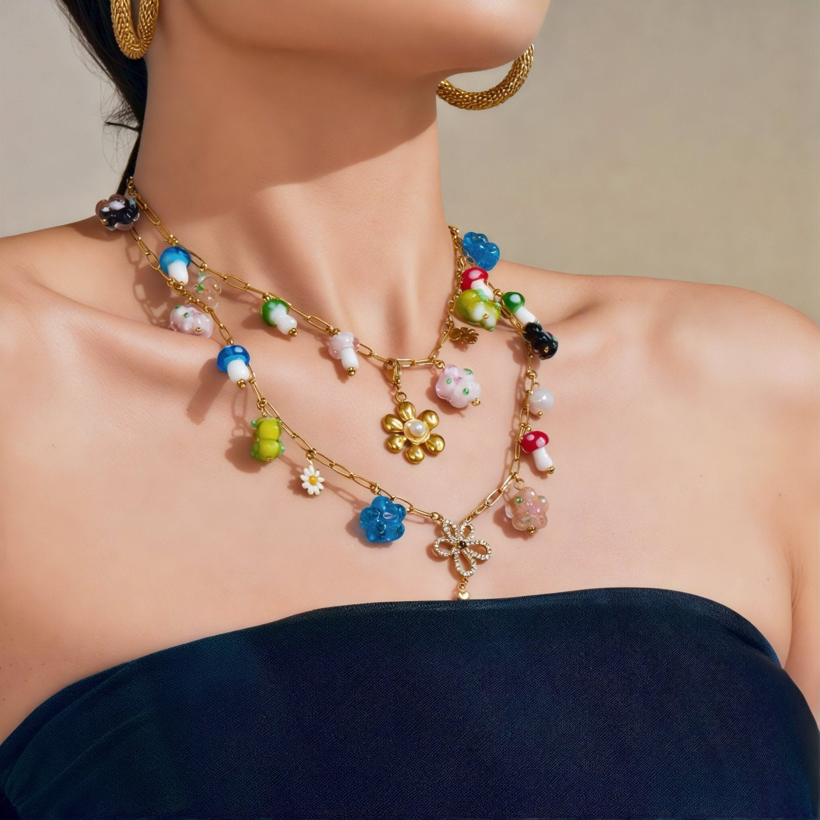 Collier pendentif multicolores pour femme, avec résine, en acier inoxydable