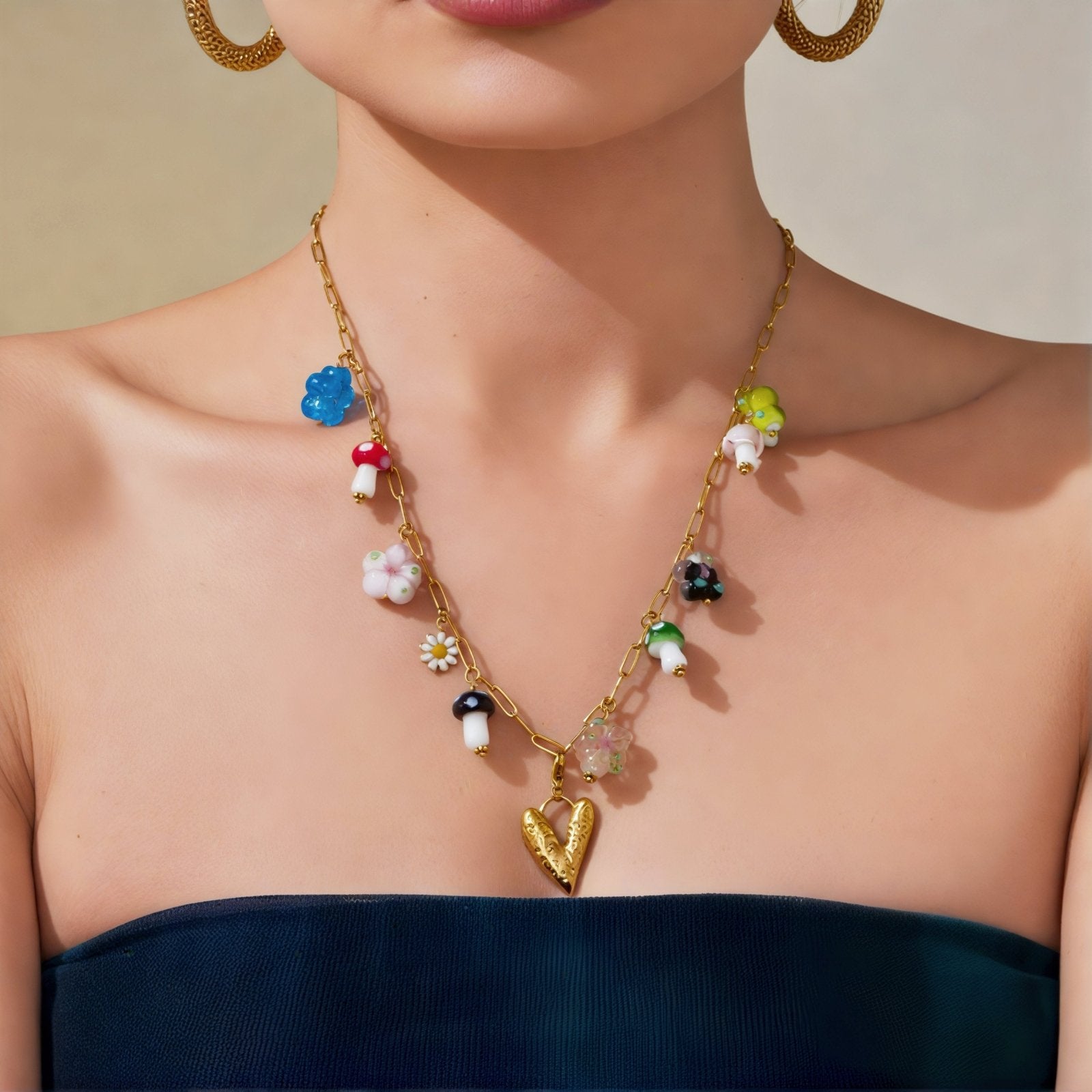 Collier pendentif multicolores pour femme, avec résine, en acier inoxydable