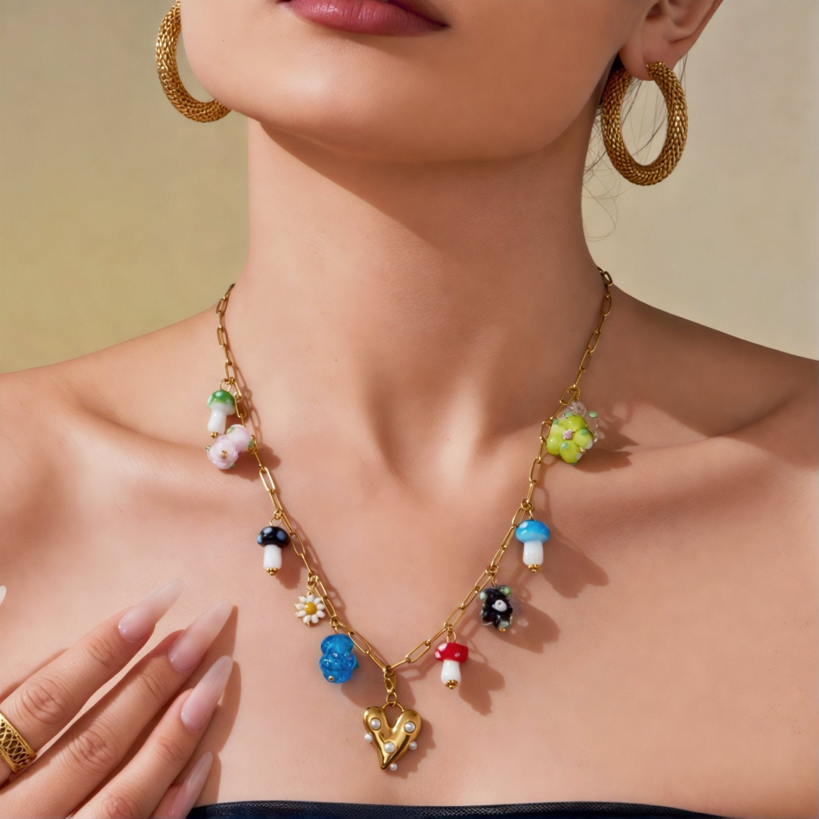 Collier pendentif multicolores pour femme, avec résine, en acier inoxydable