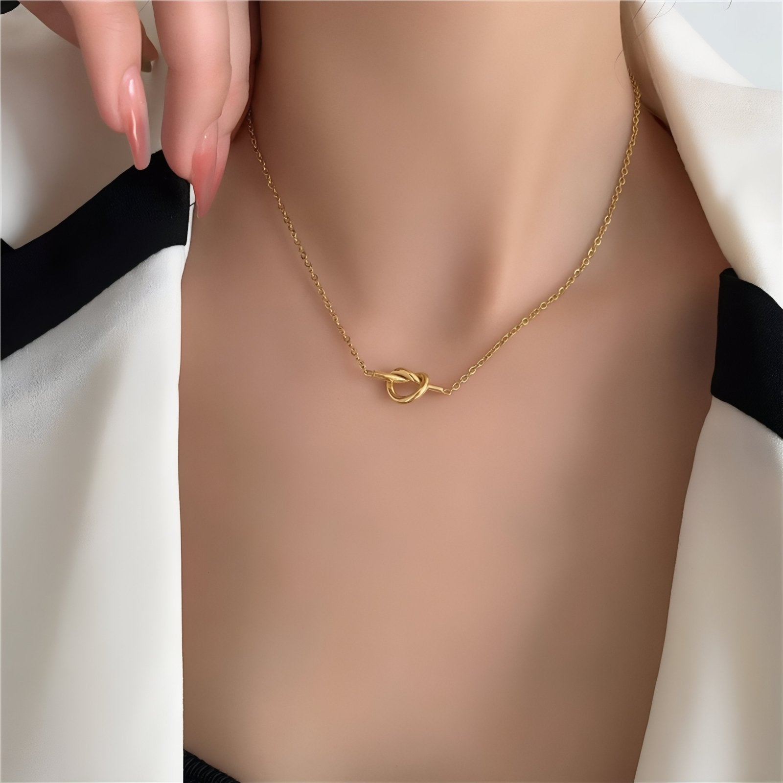 Collier pendentif nœud cœur pour femme, en acier inoxydable, style minimaliste
