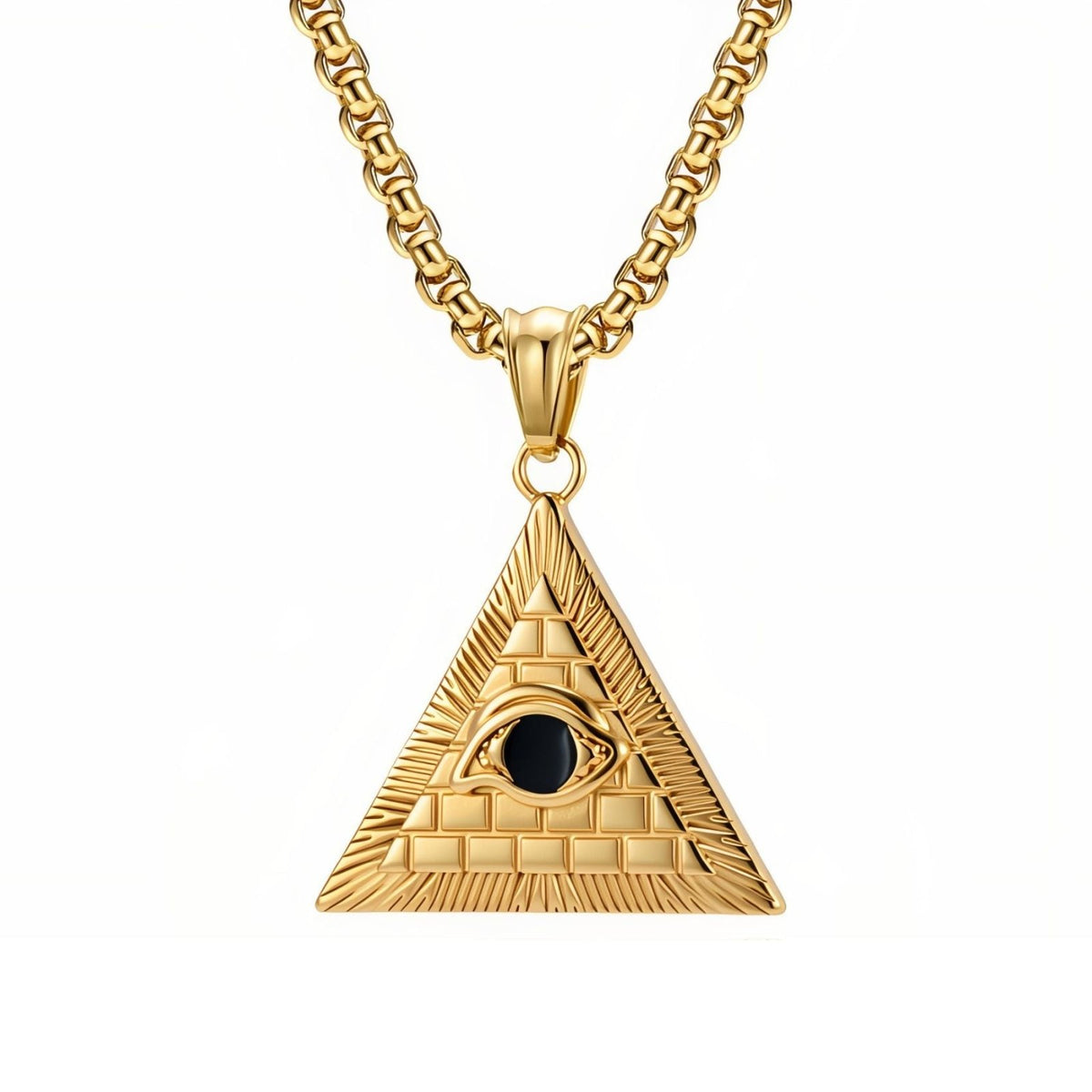 Collier pendentif œil de la Providence pour homme, en acier inoxydable, pyramide égyptienne triangulaire sculptée