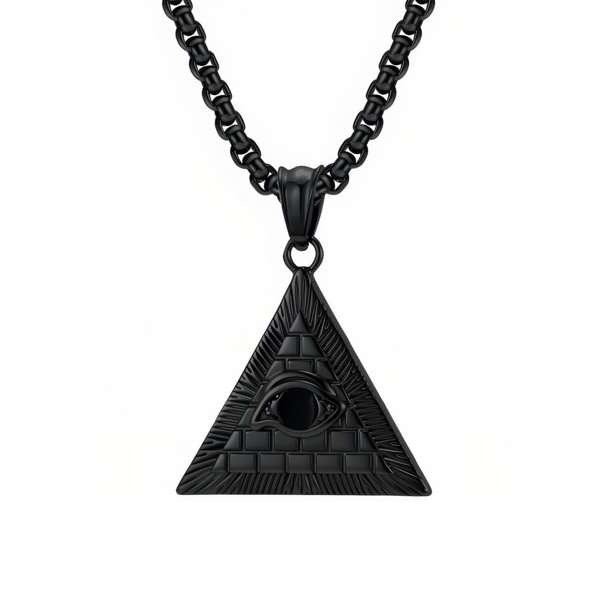 Collier pendentif œil de la Providence pour homme, en acier inoxydable, pyramide égyptienne triangulaire sculptée