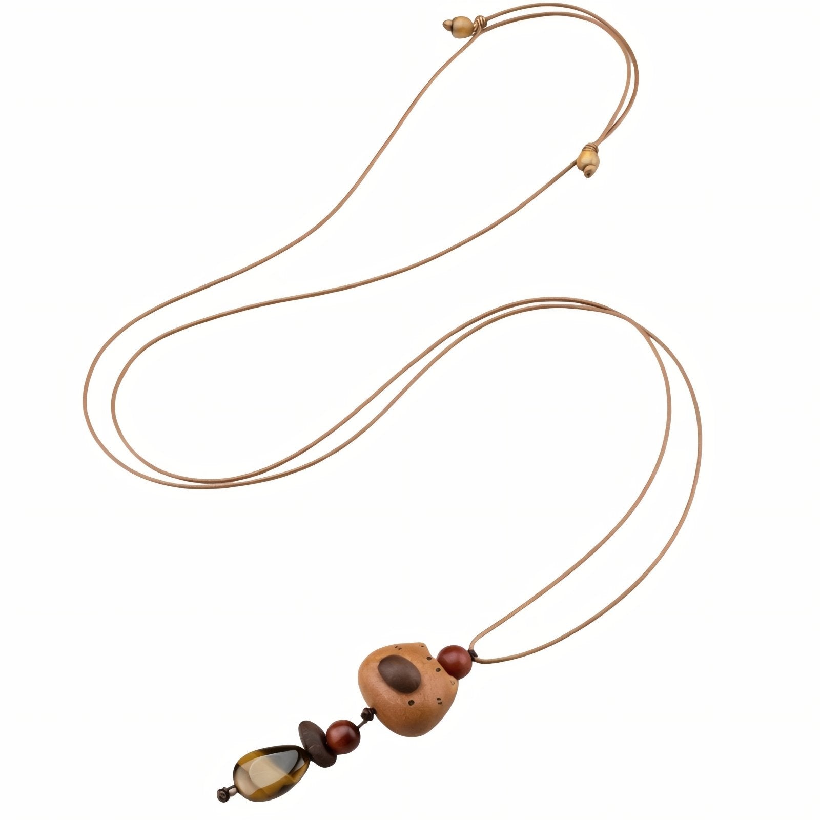 Collier pendentif ourson, chien, chat ou étoile en bois naturel, avec perles en bois et cordon ajustable