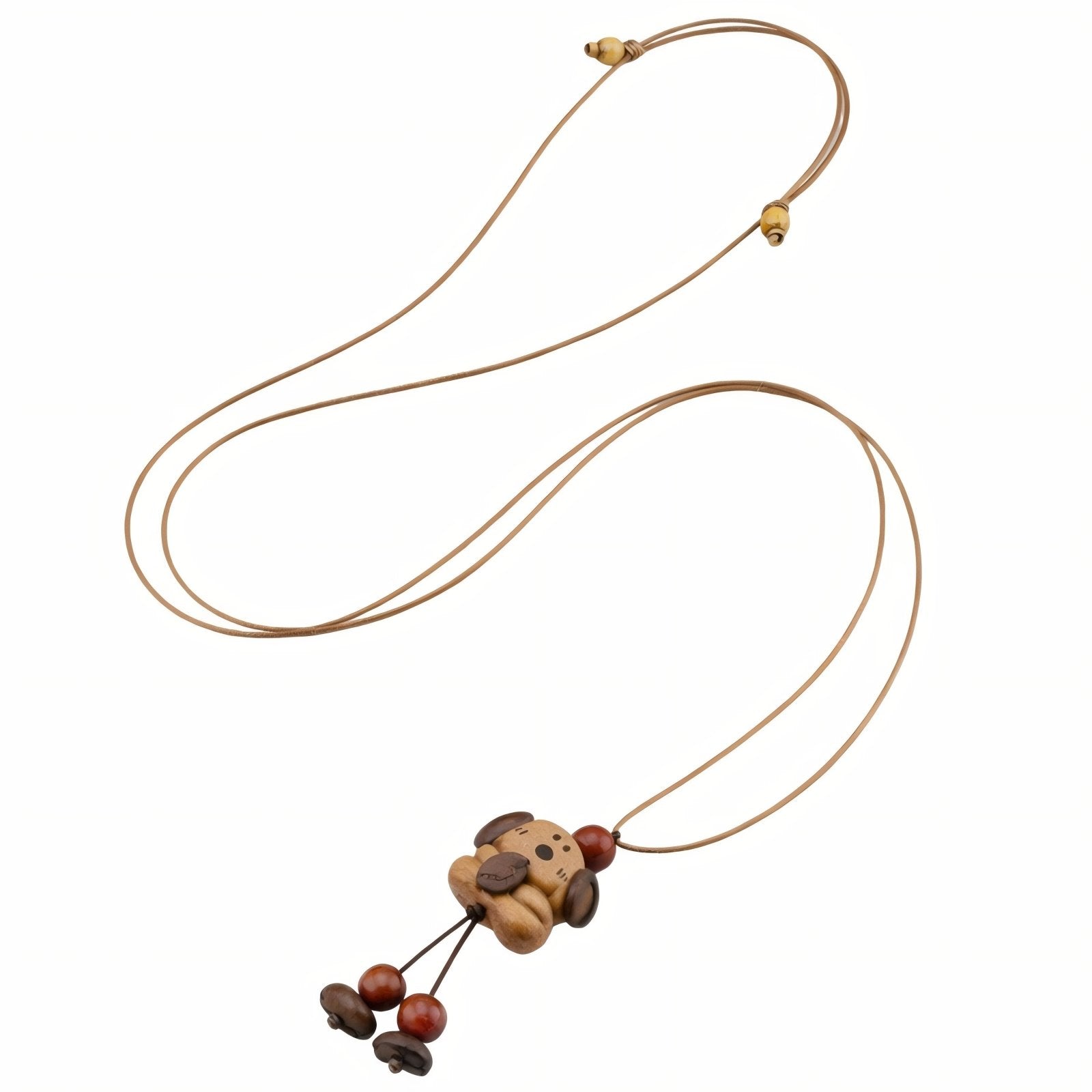 Collier pendentif ourson, chien, chat ou étoile en bois naturel, avec perles en bois et cordon ajustable