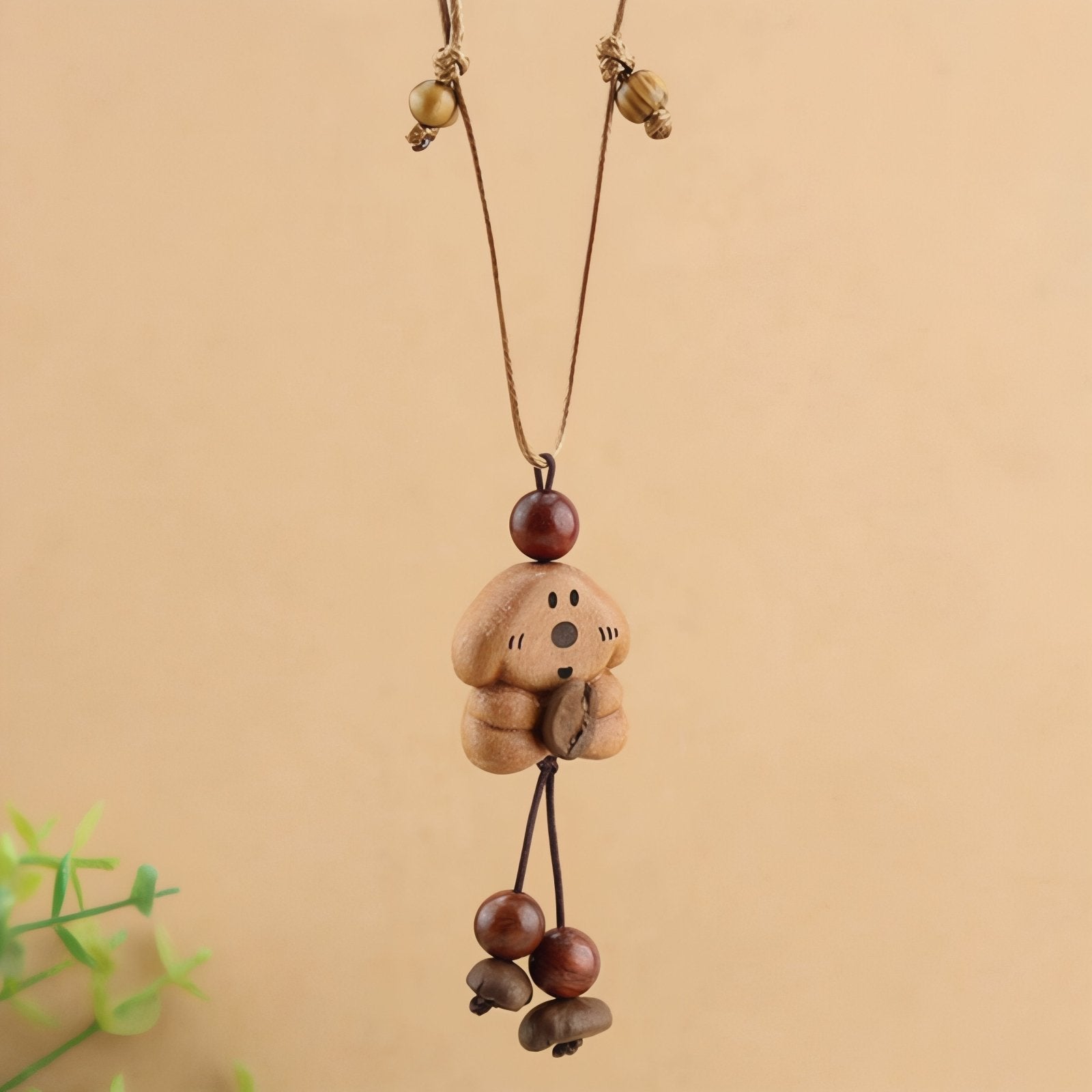 Collier pendentif ourson, chien, chat ou étoile en bois naturel, avec perles en bois et cordon ajustable
