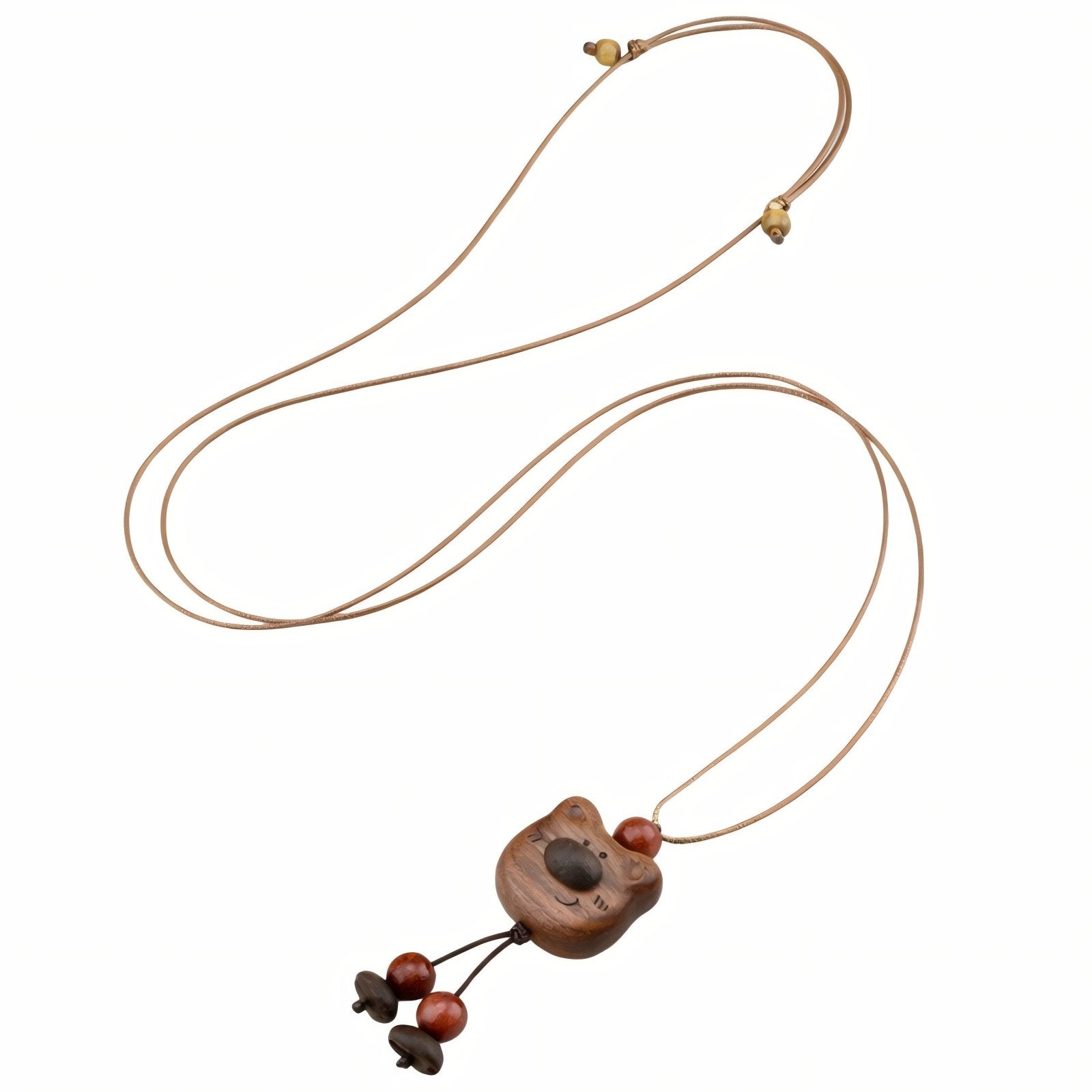 Collier pendentif ourson, chien, chat ou étoile en bois naturel, avec perles en bois et cordon ajustable