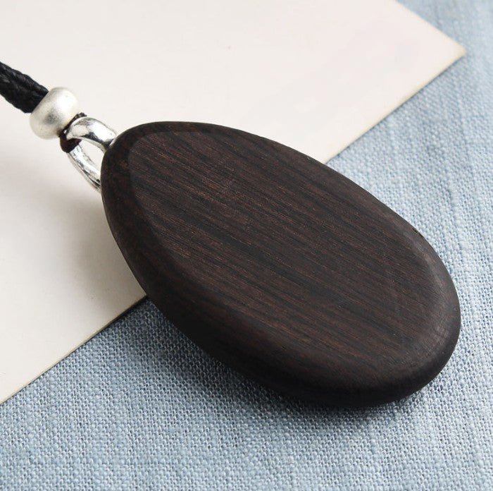 Collier pendentif ovale en bois d’ébène noir pour femme, avec alliage métallique, style bohème