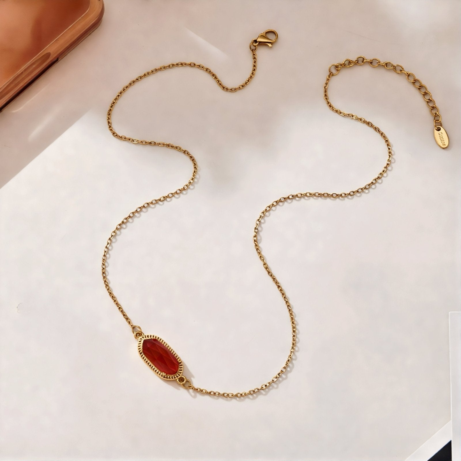 Collier pendentif ovale pour femme, avec pierre cristal, en acier inoxydable