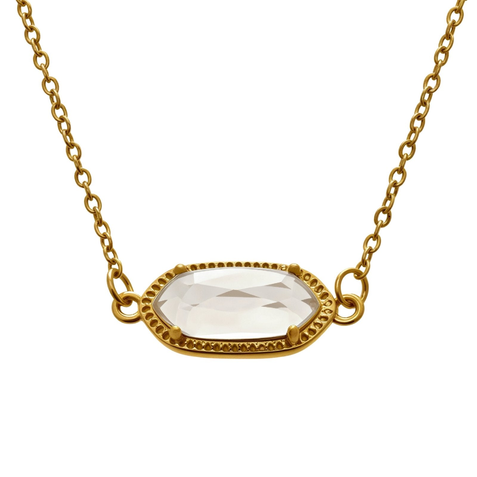 Collier pendentif ovale pour femme, avec pierre cristal, en acier inoxydable