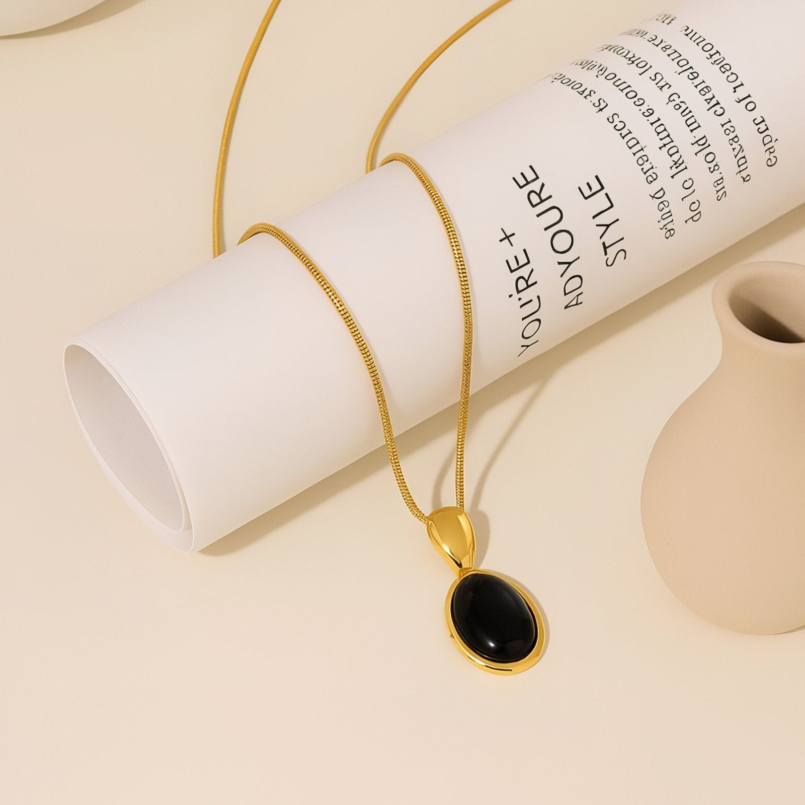 Collier pendentif ovale pour femme, avec pierre naturelle, agate et œil de tigre, en acier inoxydable