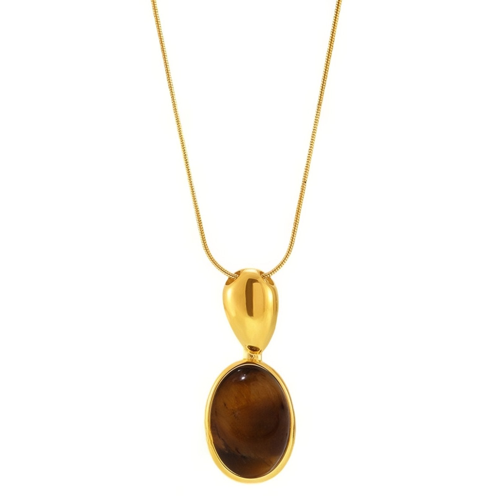 Collier pendentif ovale pour femme, avec pierre naturelle, agate et œil de tigre, en acier inoxydable