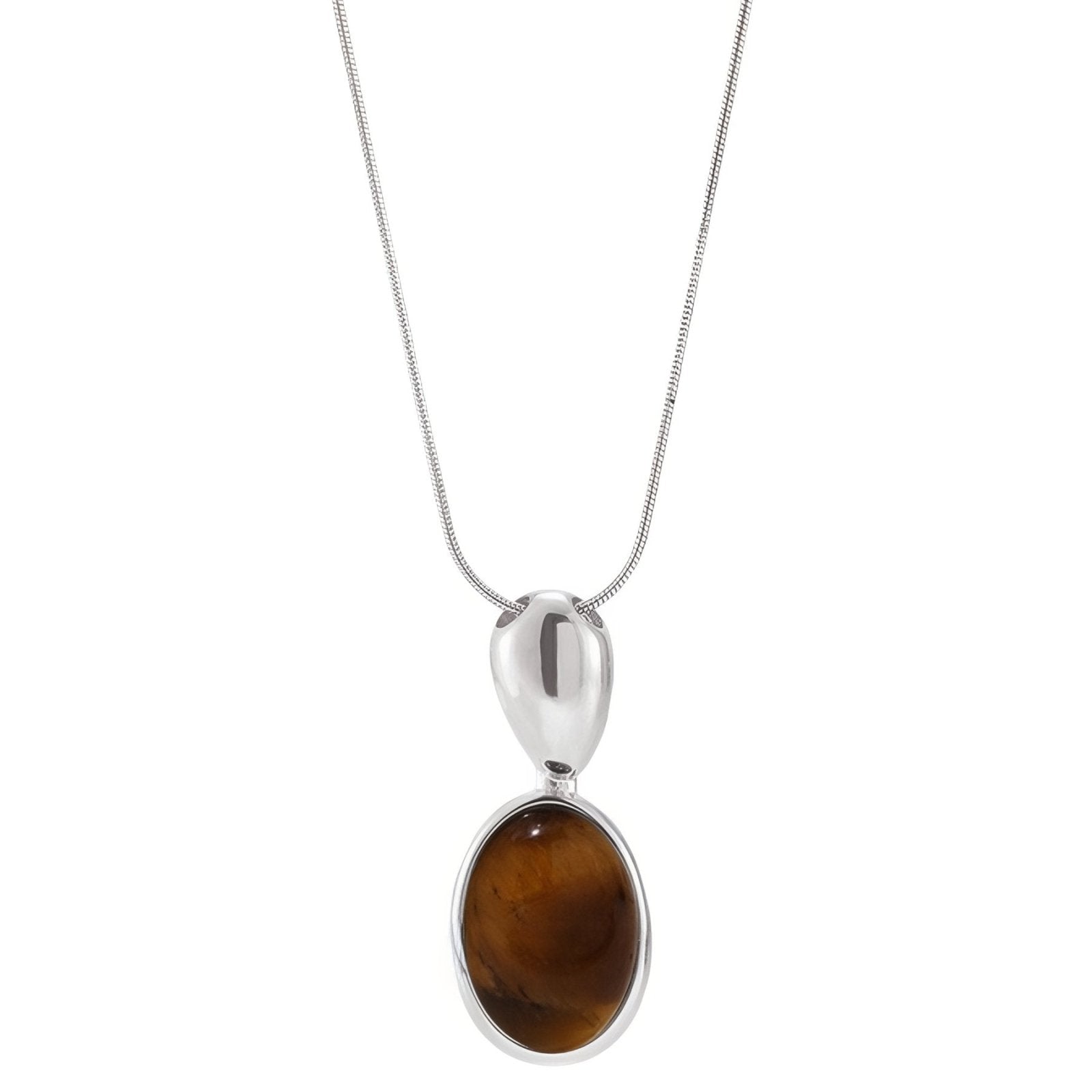 Collier pendentif ovale pour femme, avec pierre naturelle, agate et œil de tigre, en acier inoxydable
