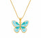 Collier pendentif papillon émaillé pour femme, en acier inoxydable doré, design fin bleu turquoise