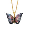 Collier pendentif papillon multicolore, effet dégradé, en résine et acier inoxydable